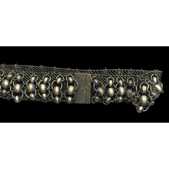 Apocalyptic Military Gold Tone Mesh And Beaded Necklace - Picture 7 of 11